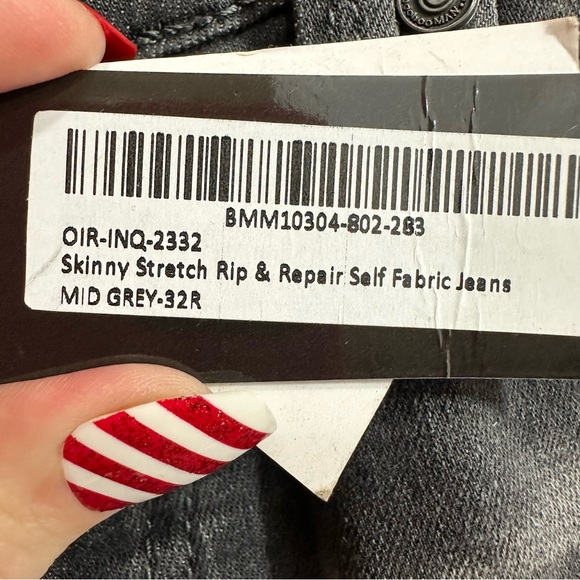 BOOHOO MAN SKINNY STRETCH RIP & REPAIR SELF FABRIC DENIM JEANS IN GREY 32 x 32” - Picture 14 of 14